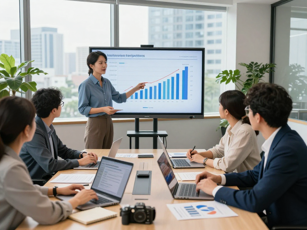 Zakelijke lening presentatie in een moderne vergaderruimte met teamleden en financiële documenten.