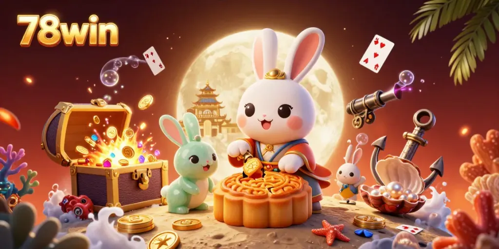 Experience winning moments at 78win with lively 3D casino elements and characters celebrating on the moon.