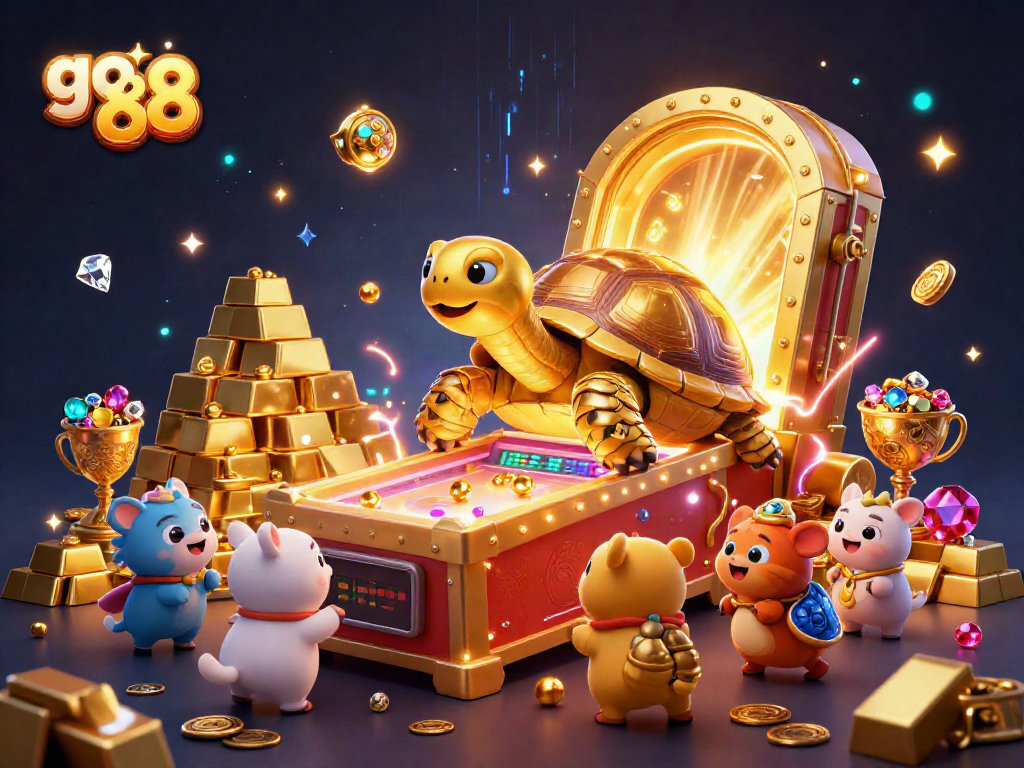 Experience the excitement of go 88 as small animals engage with a colossal tortoise pinball machine.