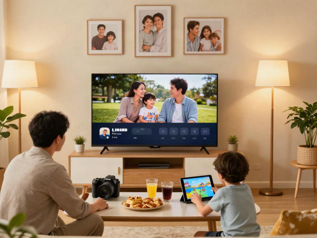 Family enjoying movie streaming on PikashowTV in a cozy living room setting.