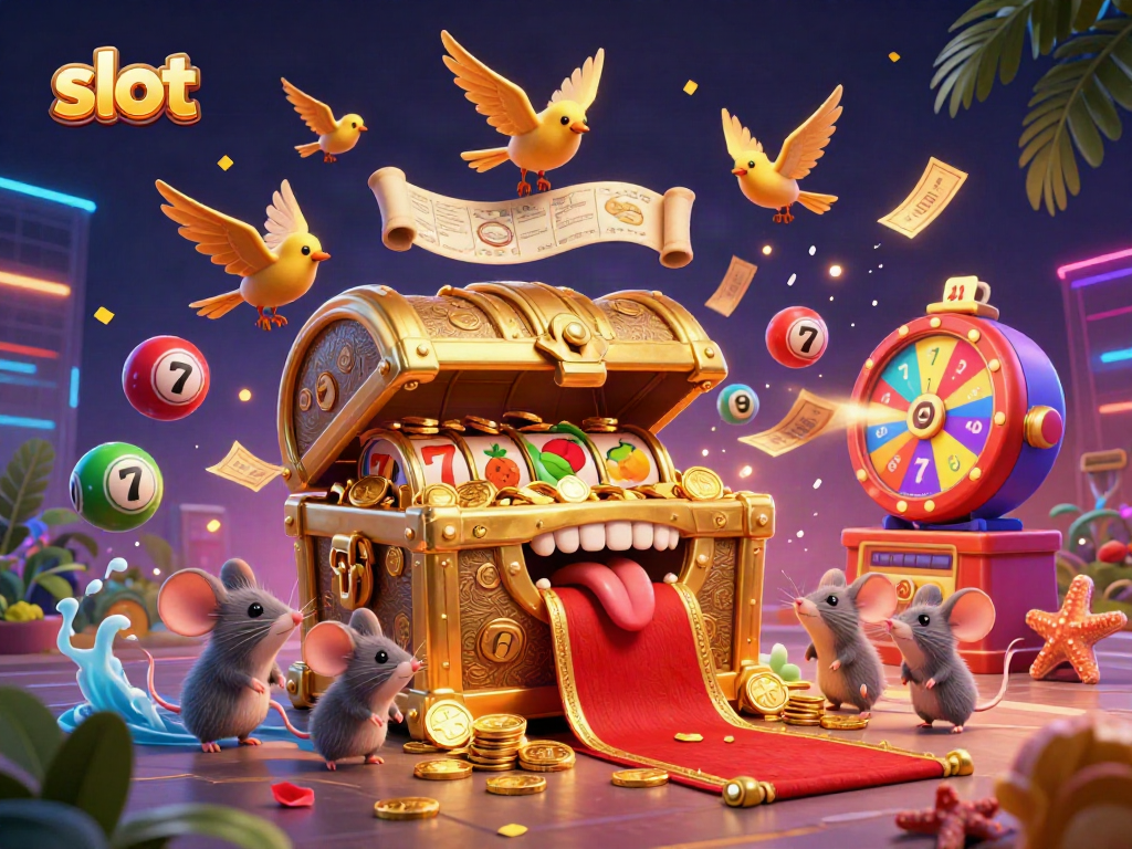 Engaging treasure chest mimic luring players in a vibrant slot game scene filled with dynamic elements.