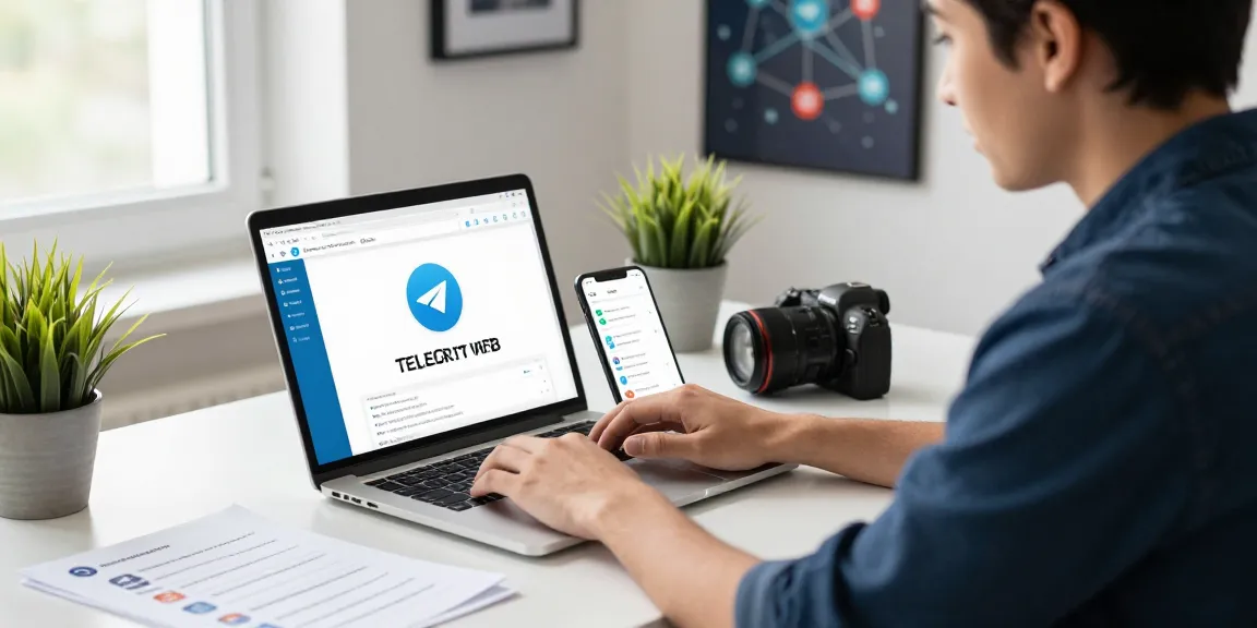 Accessing the Telegram Web Version from a modern workspace with a laptop and smartphone.