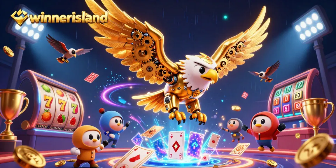 winnerisland players spinning slot reels and winning jackpots in a vibrant casino setting