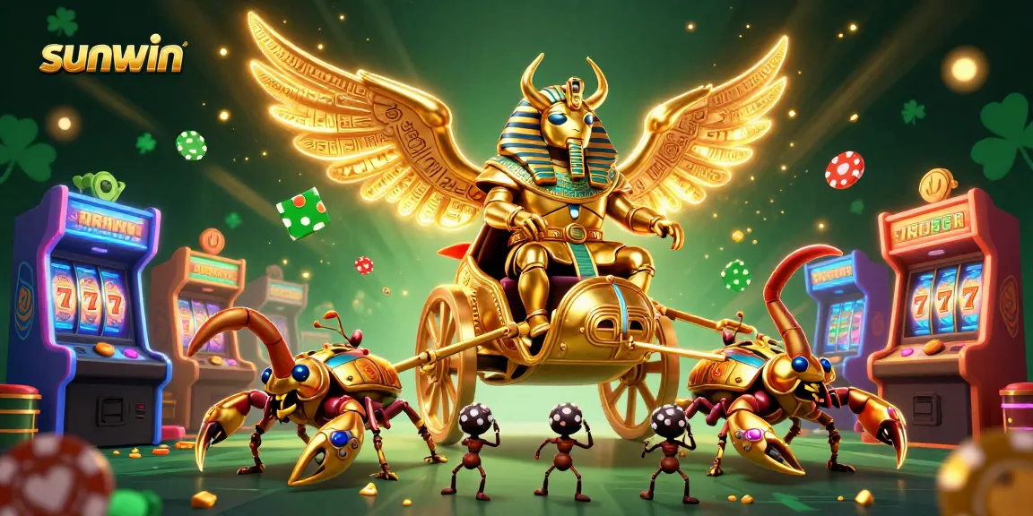 Experience the thrill of sunwin with golden scarab beetles and vibrant casino elements.