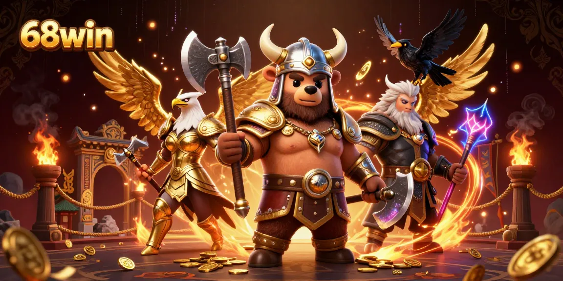 Engage in thrilling action at 68win, featuring Viking and Valkyrie heroes amidst a dynamic gaming scene.